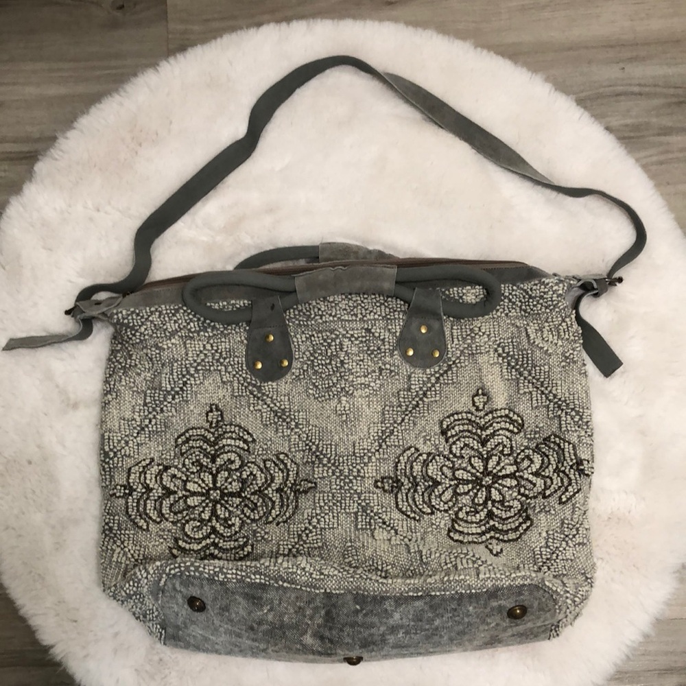 Lovestitch XL Graphic Gray Beaded Elegance Travel Weekender Tote Boho
